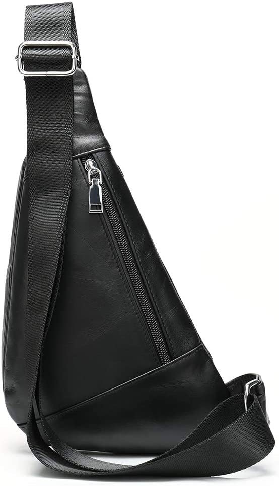 Genuine Leather Sling Bag Triangle Crossbody Bags Front Chest Day Pack One Shoulder Strap Backpack