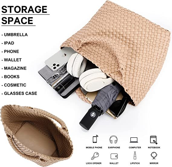 Vegan Leather Tote Bag Large Summer Beach Travel Handbag and Purse Retro Handmade Shoulder Bag