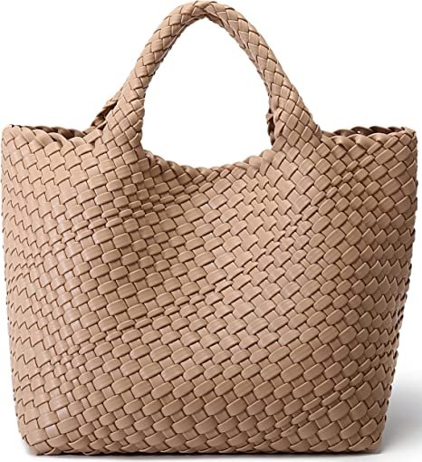 Vegan Leather Tote Bag Large Summer Beach Travel Handbag and Purse Retro Handmade Shoulder Bag